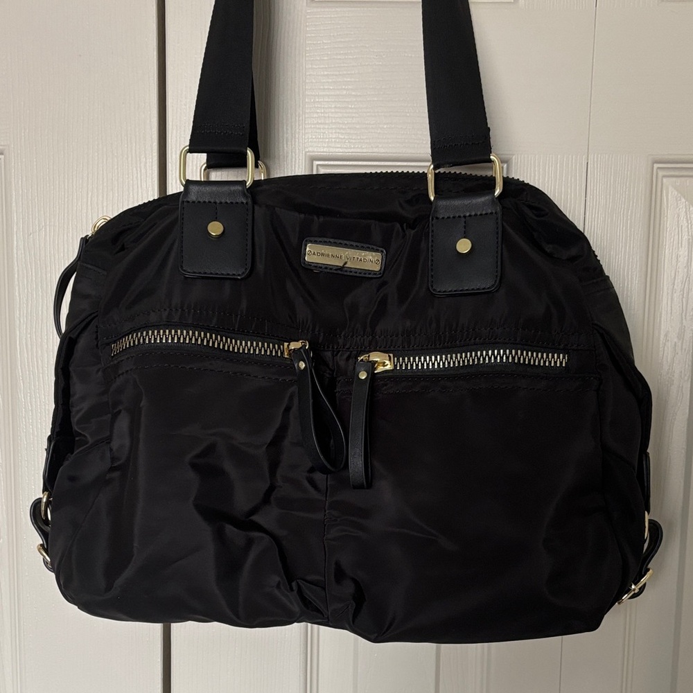 Adrienne Vittadini Black Nylon Shoulder Bag with Front Zip Pockets Travel - Picture 3 of 7